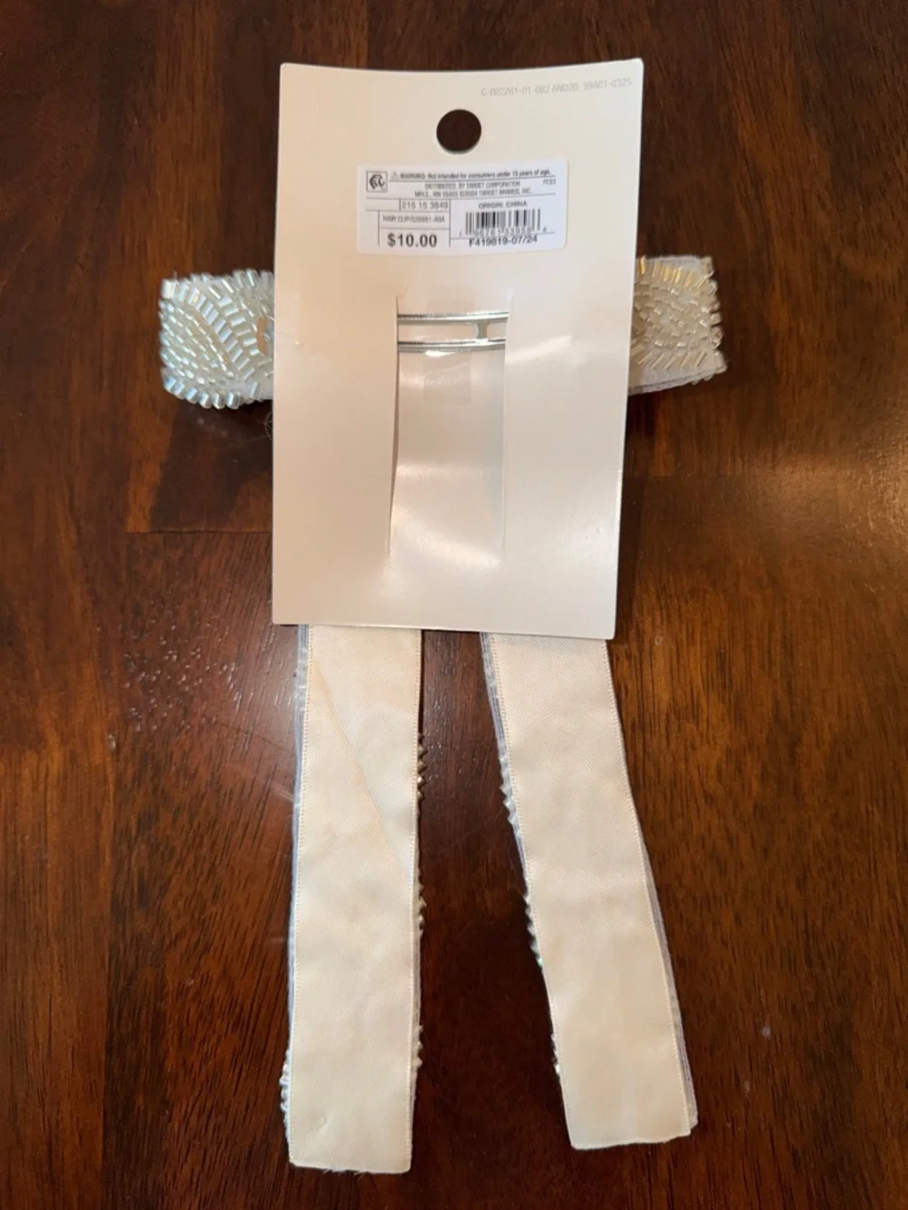NEW! a new day Cream Beaded Ribbon Hair Bow